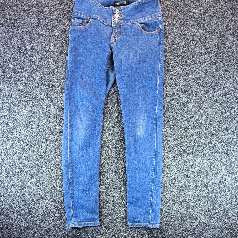 BAB Womens High Waist 3 Button Fly Skinny Jeans Blue Denim Stretch Size 9